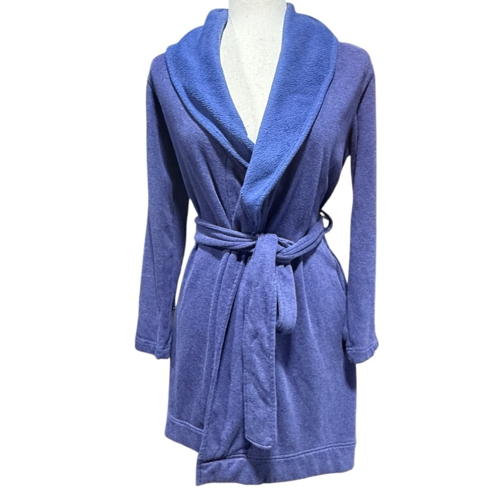 UGG Blanche Robe Jersey Cotton Size Small Fleece Lined Blue Indigo Loungewear